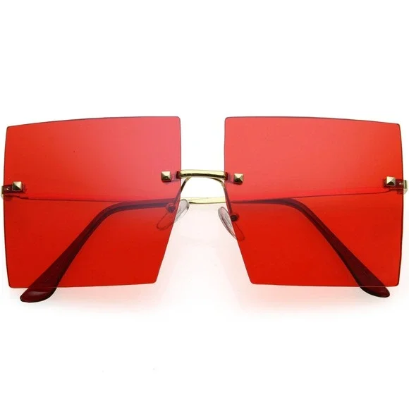 Sunglasses Red Lens Large Oversized XL Square Lady Women Retro Vintage Lentes - Picture 4 of 10